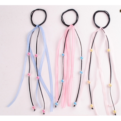 Fashionable colorful ribbon with pearl long pendant hair bands
